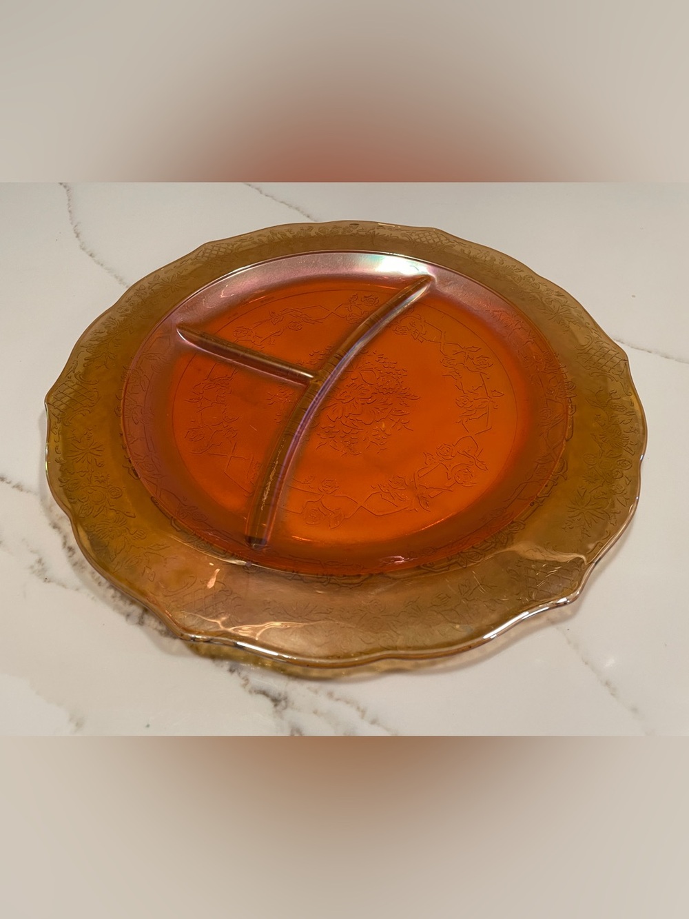 Federal Glass Normandie Marigold Carnival Glass Devided Plate
